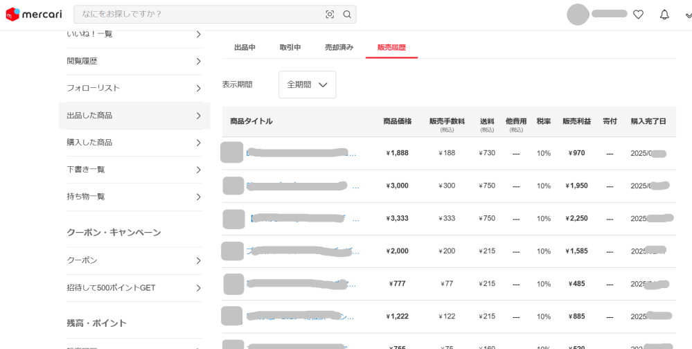メルカリ、売却済み商品の削除について売却済みの商品は削除しているの