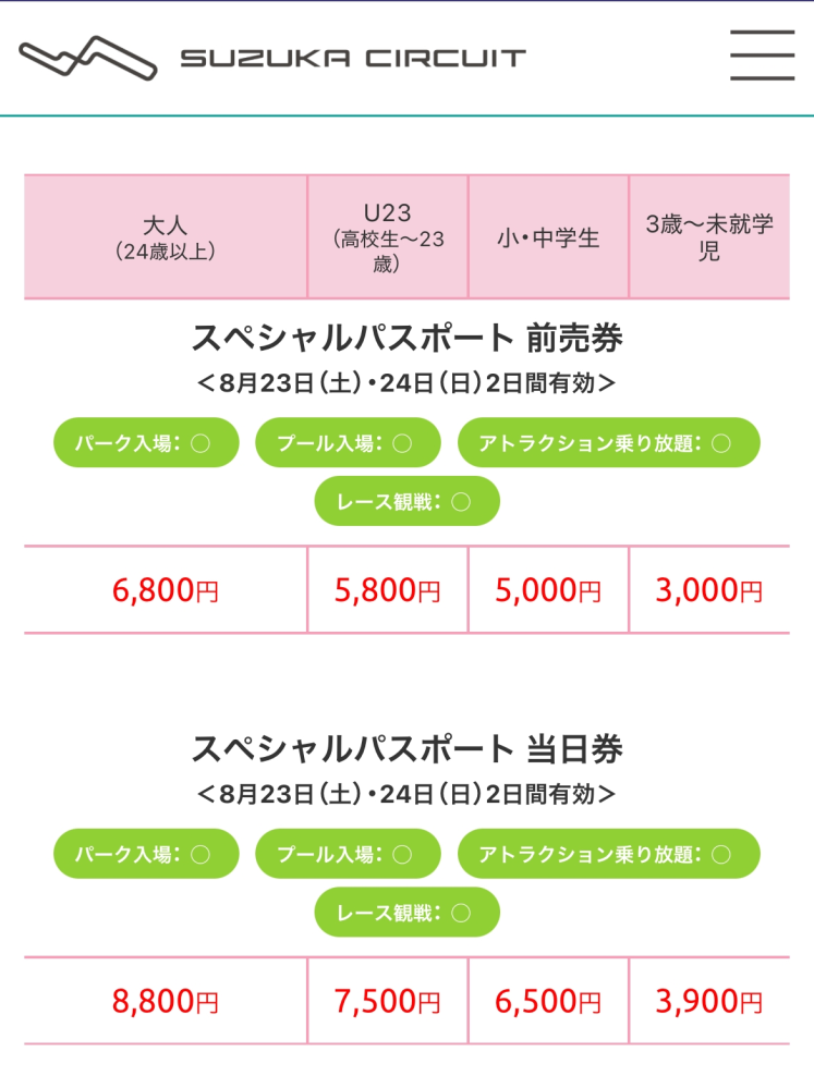 鈴鹿サーキットの入園券について - 8/23にプールへ行こうとしています 