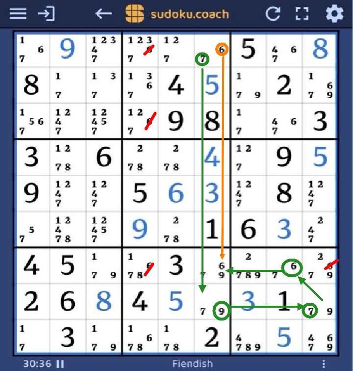 ナンプレがここで止まってしまい解法教えていただきたいですm(__