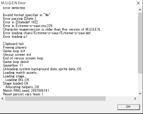 Mugenについてです特定のキャラを選ぶとエラーになるのですが解決方法を Yahoo 知恵袋