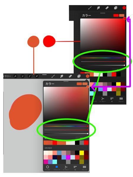 Procreateを使っていたら急にパレットの色が彩度の高い赤 Yahoo 知恵袋