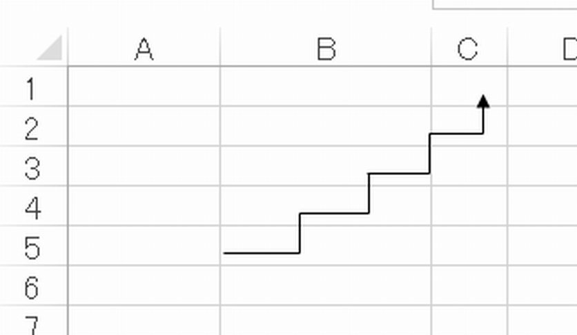 エクセルで階段の図形 横から見た図で 最後は矢印を付けたい を作成するには Yahoo 知恵袋