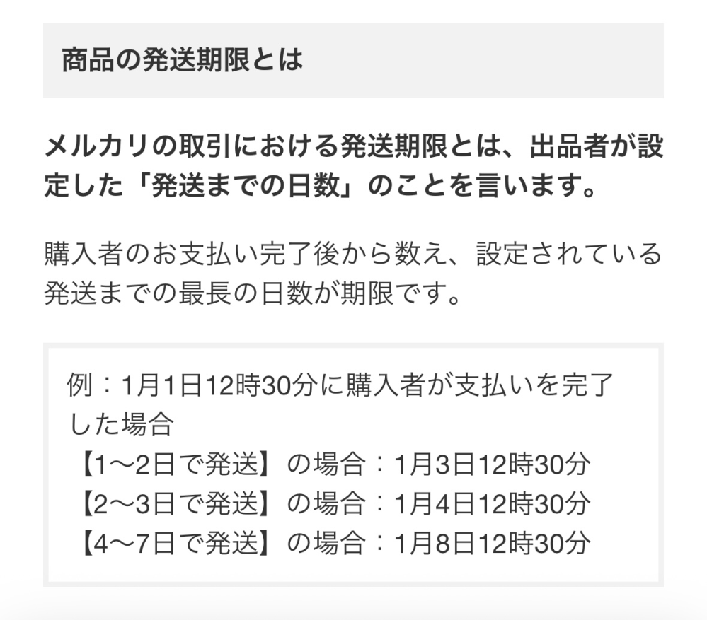 メルカリ初心者です。発送1〜2日の商品を11日の0時過ぎ頃に購入して