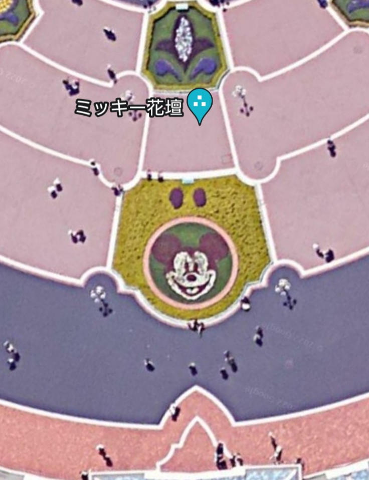 ディズニーランドにあるミッキーの花壇を真上からみた写真や画像ありませ Yahoo 知恵袋