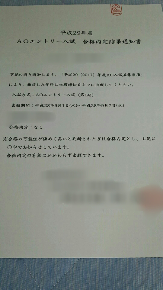 Ao入試で内定通知が来なかったのですが 内定通知が来なくても 出願し Yahoo 知恵袋