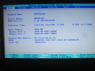 富士通のノートパソコンを起動したら「BIOS」の画面が開いて困ってい